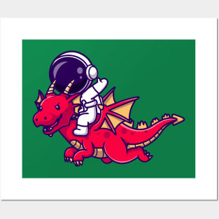 Astronaut Riding Dragon Cartoon Posters and Art